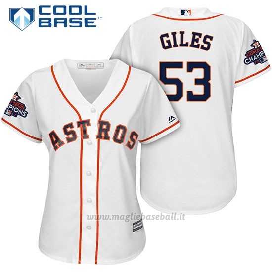 Maglia Baseball Donna Houston Astros 2017 World Series Campione Ken Giles Bianco Cool Base